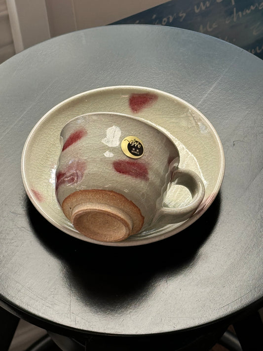 Hechimon Handcrafted Raspberry Coffee Cup & saucer set SHIGARAKI Ware