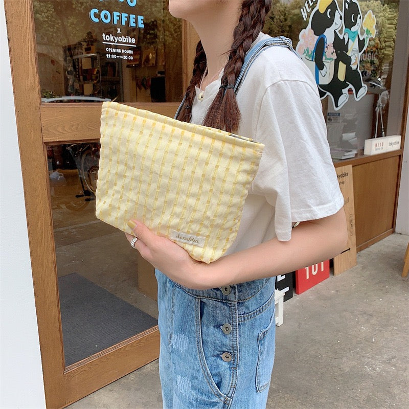 Buttercream Plaid Knit Cosmetic Pouch