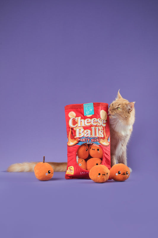 Ear Planet Classic Cheese Ball Burrow Snuffle Plush Catnip Toy (Cat version)