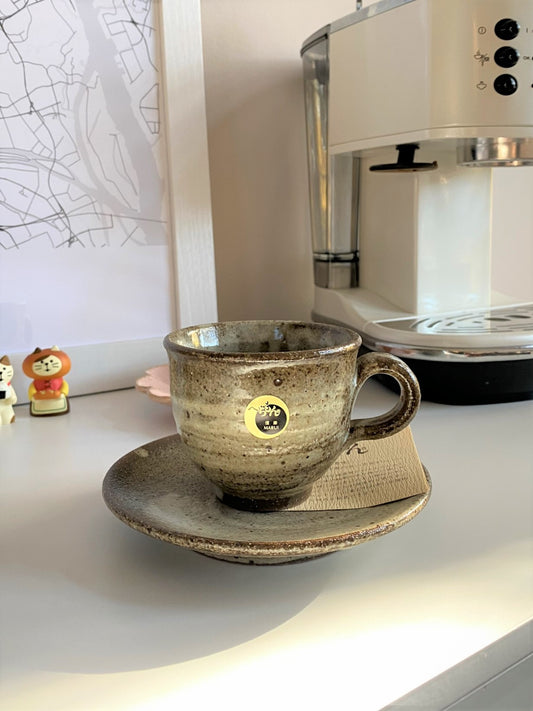 HECHIMON Brush Painting Coffee Cup & Plate SHIGARAKI Ware