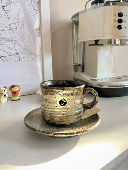 HECHIMON Brush Painting Coffee Cup & Plate SHIGARAKI Ware