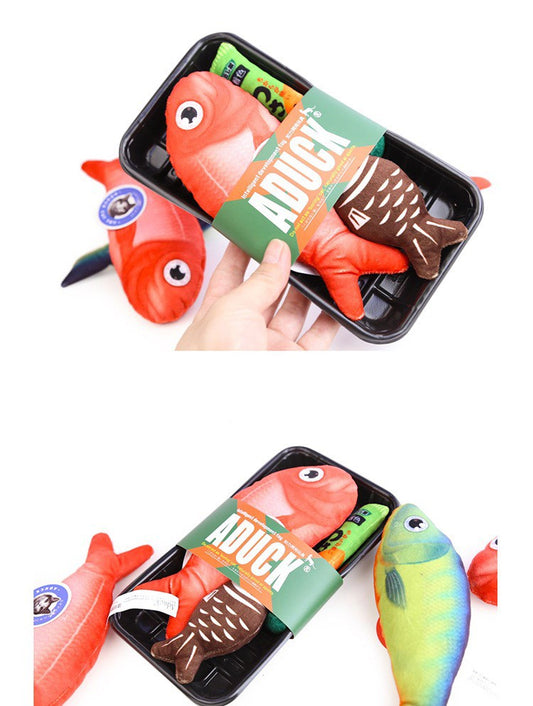 Freshly Packed Realistic Sea Fish Plush, Catnip & Bell Cat Toy Ready To Cook Combo